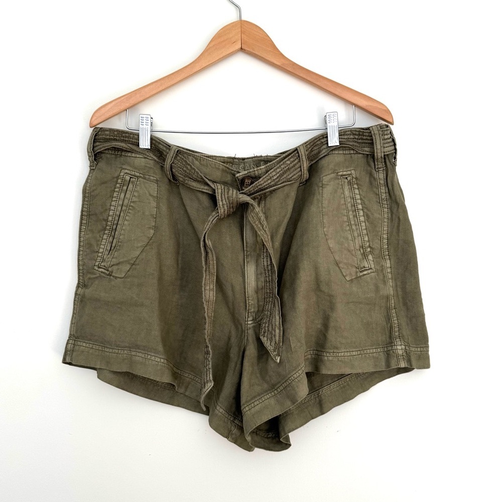 American Eagle Outfitters Green Linen Cargo Shorts Relaxed Fit